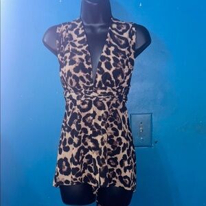 SHEIN Leopard Print Wrap Romper